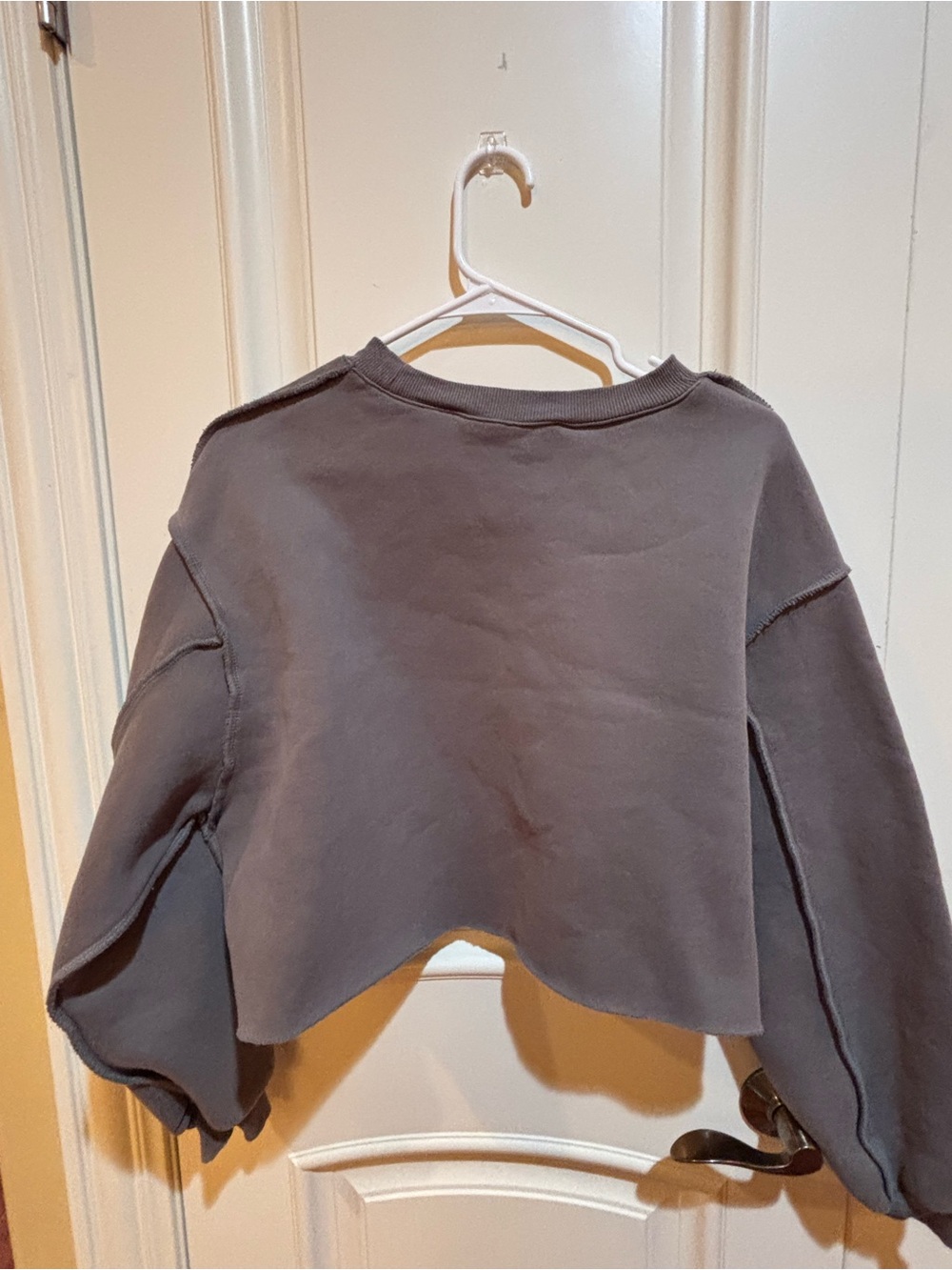 Amazhi Women’s Gray Cropped Crewneck Fleece Pullover Sweatshirt Size L